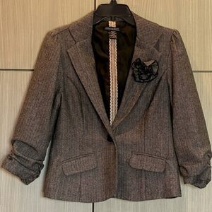Y2K Stooshy Herringbone Tweed Dress Jacket Size XL 80s 90s